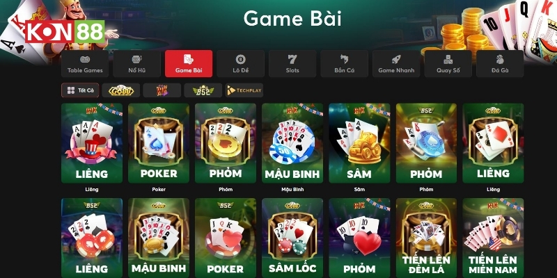 Giao diện của sảnh game bài KONG88